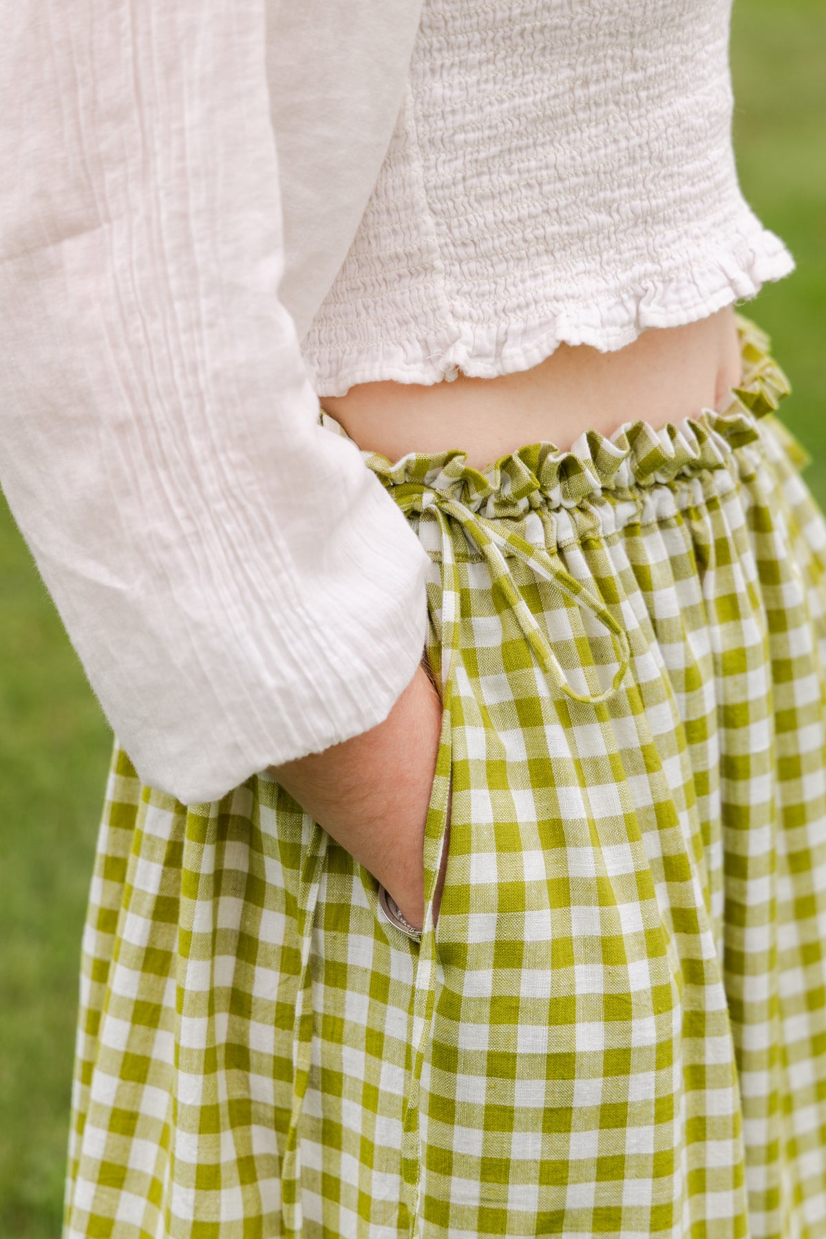 Soleil Maxi Skirt - Size Adjustable - Olive Gingham